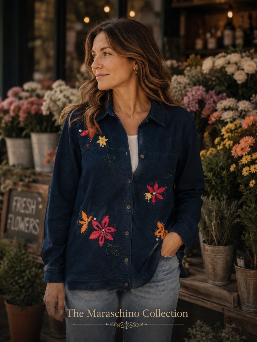 Alfred Dunner Vintage Floral Denim Shirt | Size 10